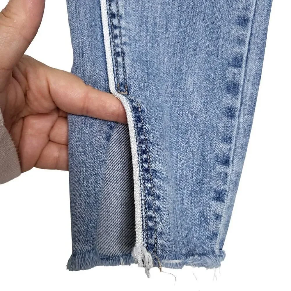 Hidden Distressed Side Piping Fringe Raw Hem Jean Denim Size 28